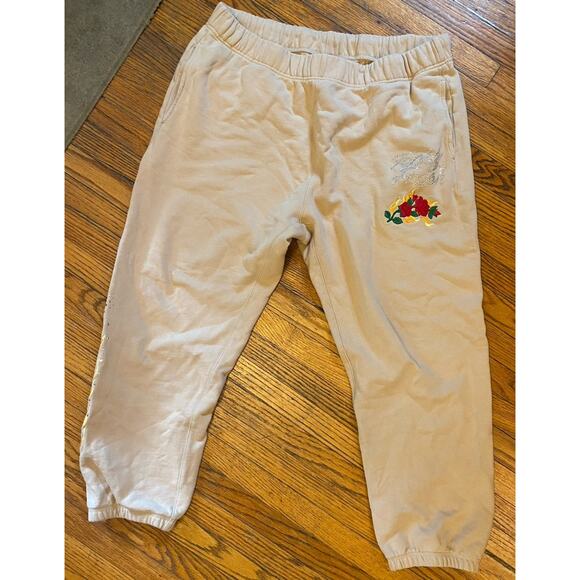 Teddy Fresh Embroidered Roses Rhinestones Thick Joggers Pants Women’s 2XL Beige - Picture 1 of 10